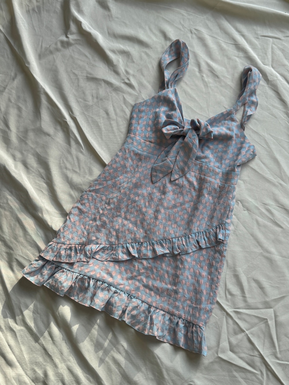 Storia Pastel Blue and Pink Check Tie-Shoulder Dress